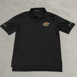 Minnesota Wild Polo Jersey Mens Medium Black NHL Adidas Coach Travel Shirt 2018